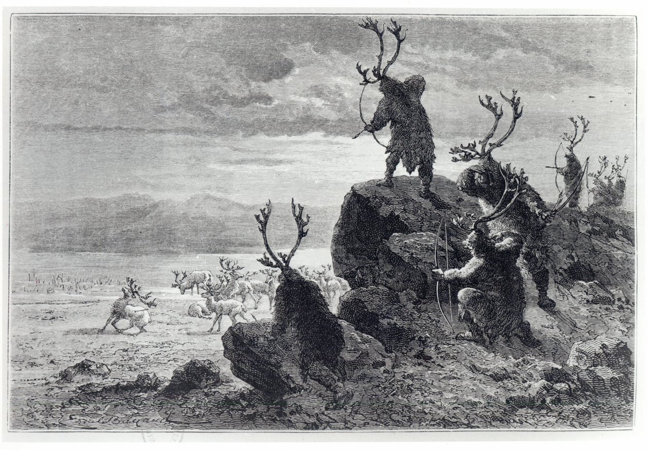 Renjakt i stenåldern, illustration från LHomme Primitif, av Louis Figuier (1819-94) utgiven av Hachette, 1870 av French School