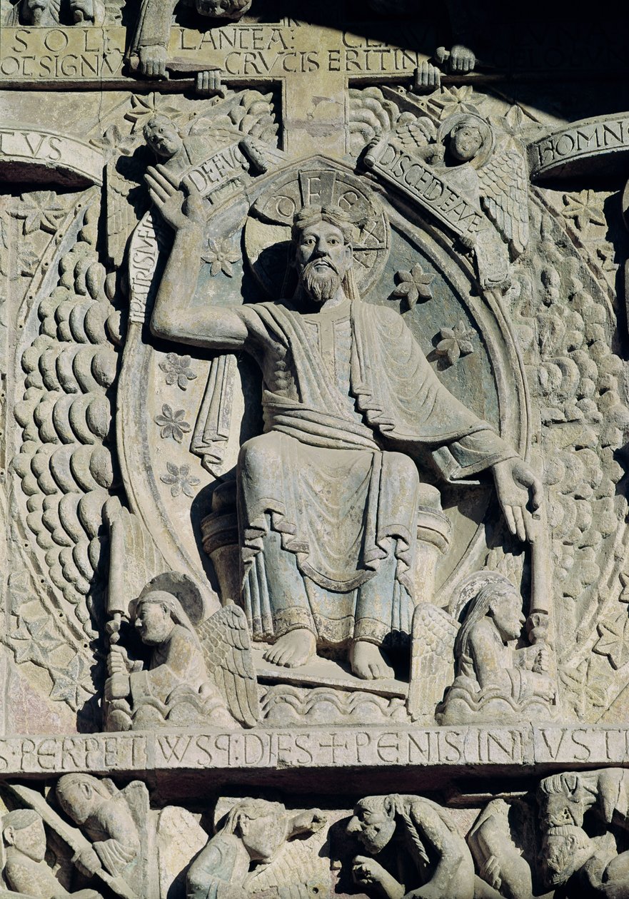 Relief föreställande Kristus i härlighet, detalj från den sista domen på tympanen, ca 1140 av French School
