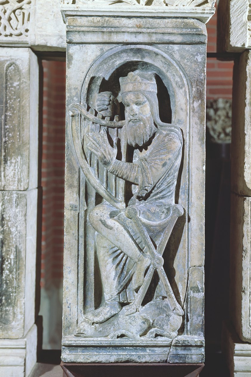Relief föreställande kung David spelar harpa, från La Daurade av French School