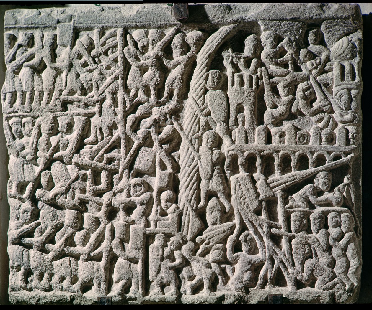 Relief som skildrar belägringen av Carcassonne av Simon de Montfort (ca 1160-1218) 1209 av French School