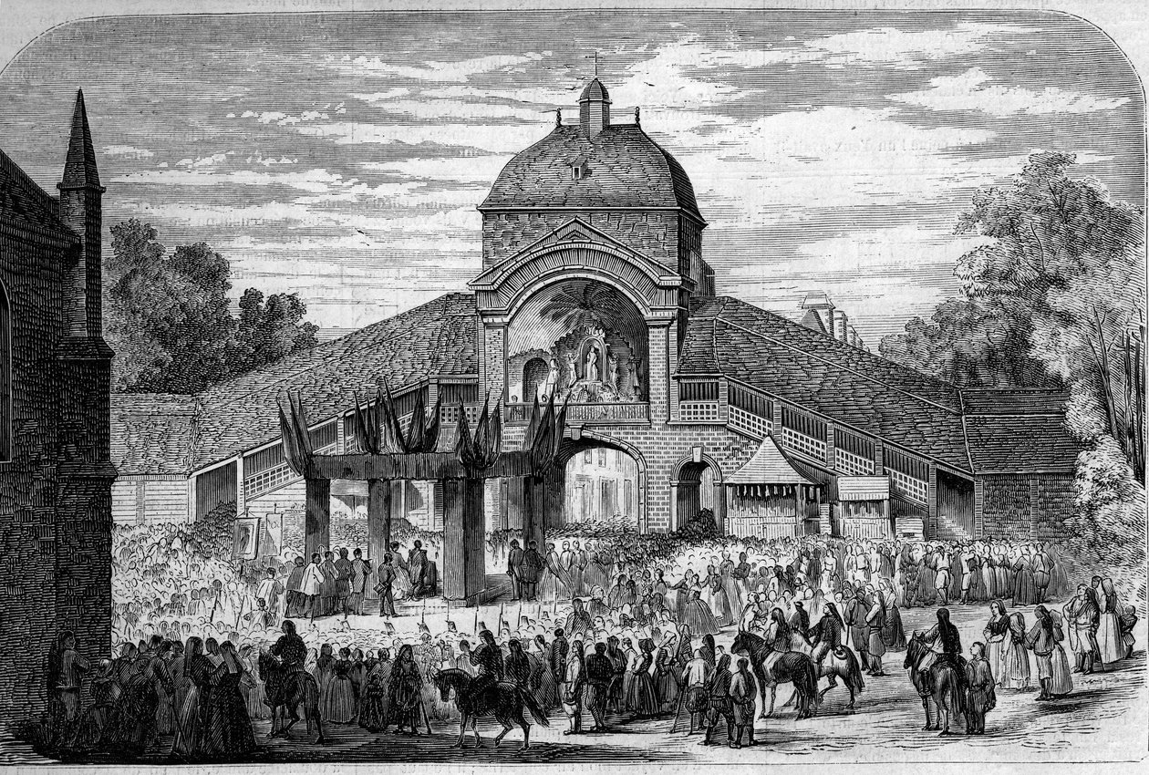 Religiös ceremoni - 15 augusti 1858: Mässa av antagande Celebree vid altaret för Pelerins av Saint Anne d