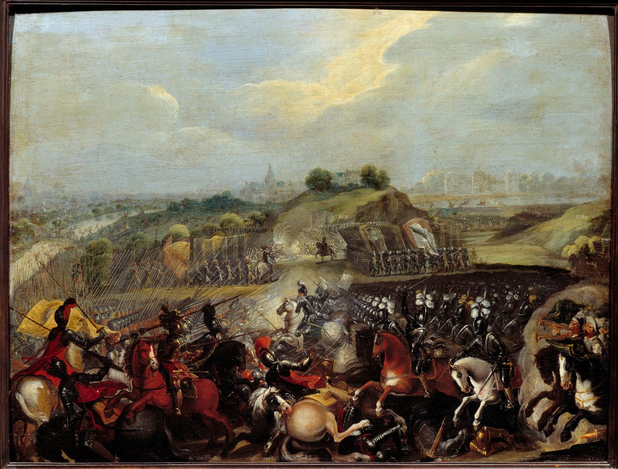 Religiösa krig: "" Henrik IV i slaget vid Ivry den 14/03/1590” Slaget vid Ivry den 14/03/1590 såg den kungliga arméns seger mot Katolska förbundet. Maximilian av Bethune, hertig av Sully, kungens minister, skadades där. Målning av Fren av French School