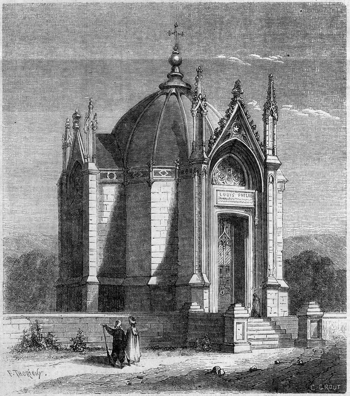 Religiös arkitektur: yttre vy av kapellet Saint Louis (1842), Kartago, Tunisien av French School