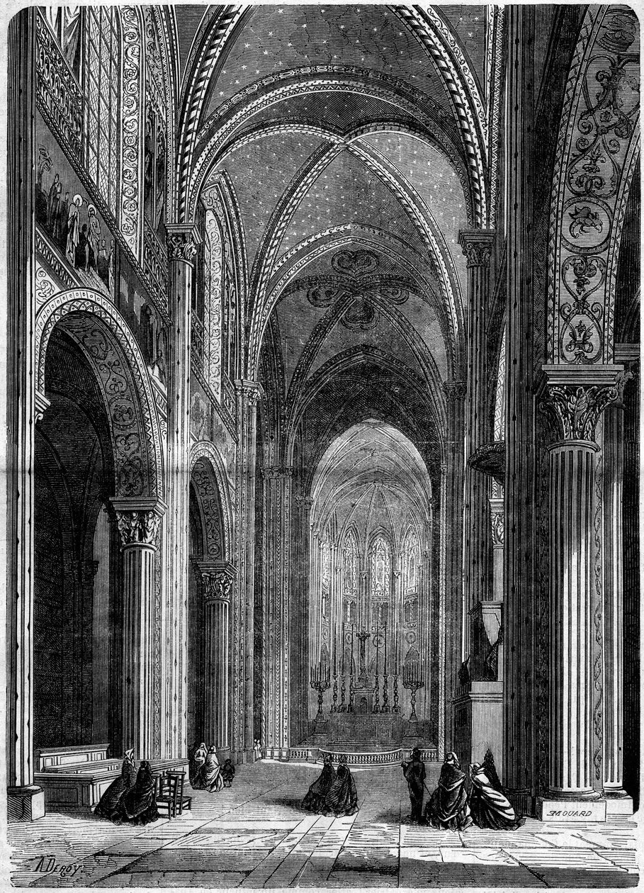 Religiös arkitektur: inre vy av kyrkan Saint Germain des Pres, i Paris av French School