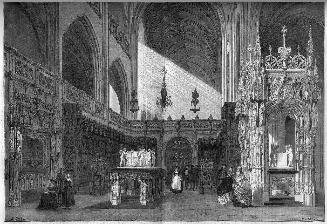 Religiös arkitektur: utsikt över kyrkans kör (1513-1532) i Brou, Ain (01) av French School