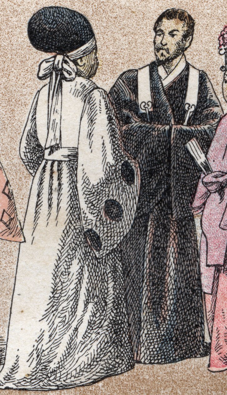 Religiösa dräkter i Asien: två shintopräster från Japan - Gravyr - Religiösa dräkter i Asien: två shintopräster från Japan - Gravyr - Privat samling av French School