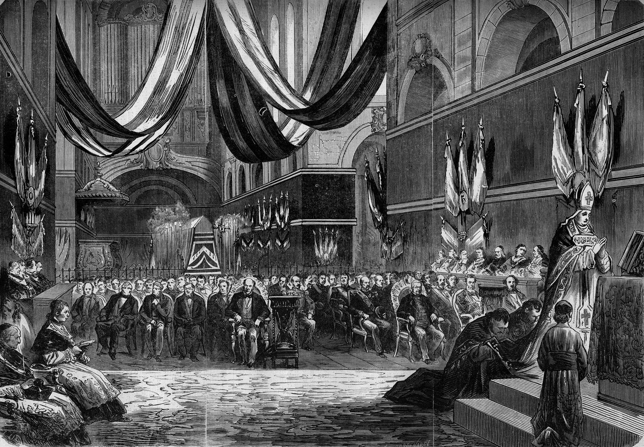 Gudstjänst för att hedra generalerna Clement Thomas (1809-1871) och Claude Lecomte (1817-1871) i kyrkan Saint Louis de Versailles av French School