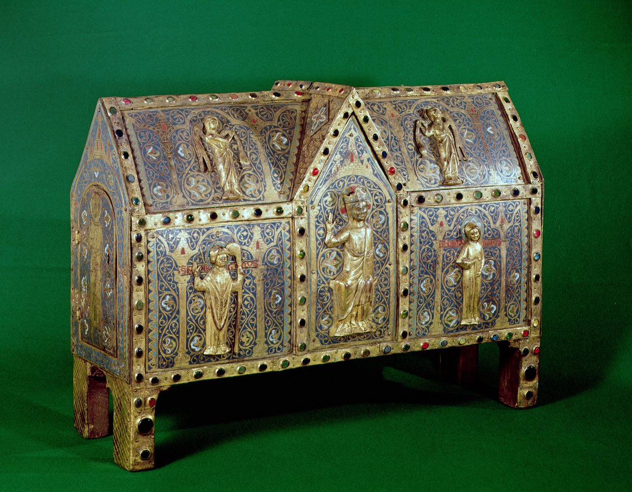 Relikvieskrin av St. Calminius, Limoges (koppar & champleve-emalj) av French School