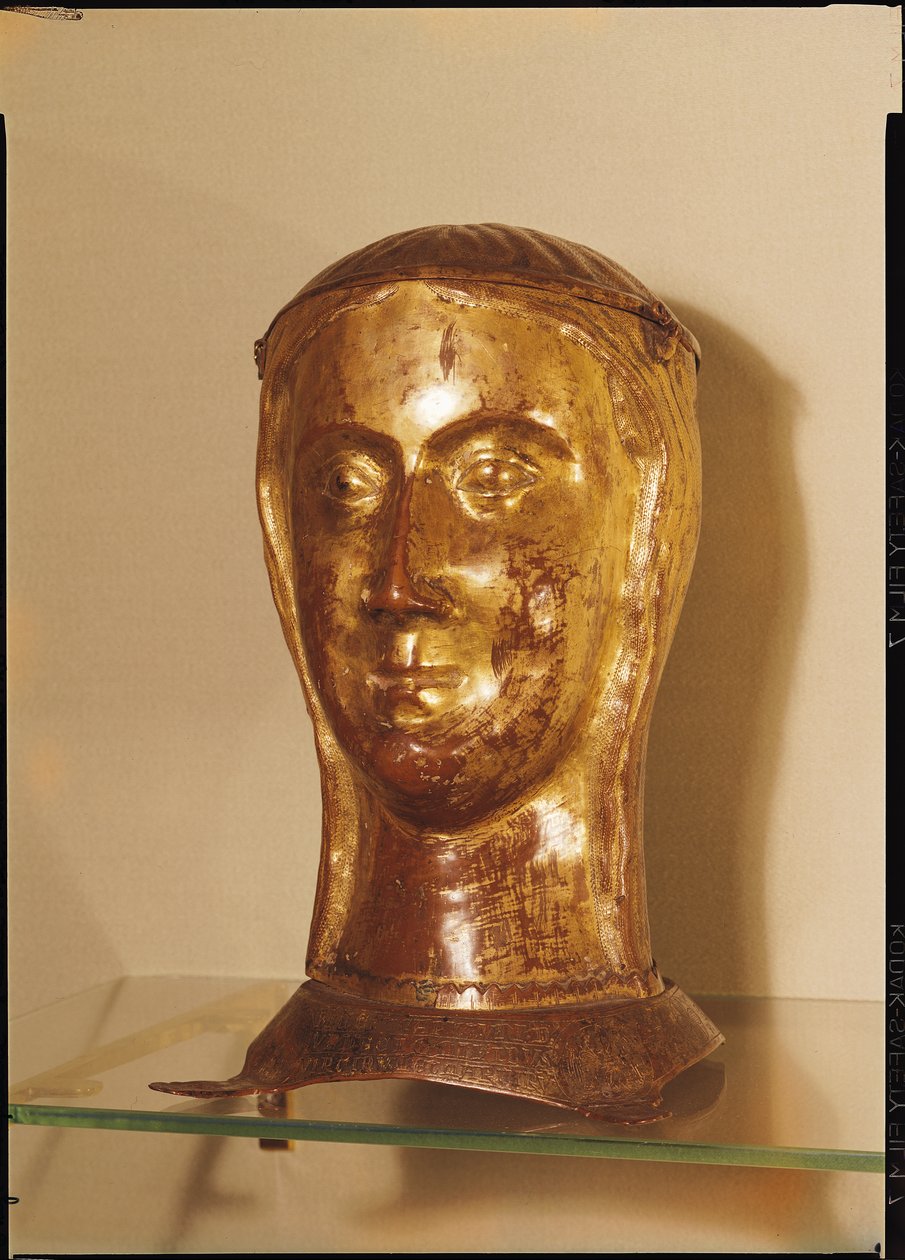 Relikviehuvud för en kamrat från St. Ursula, ca 1300, Limoges (förgylld koppar) av French School