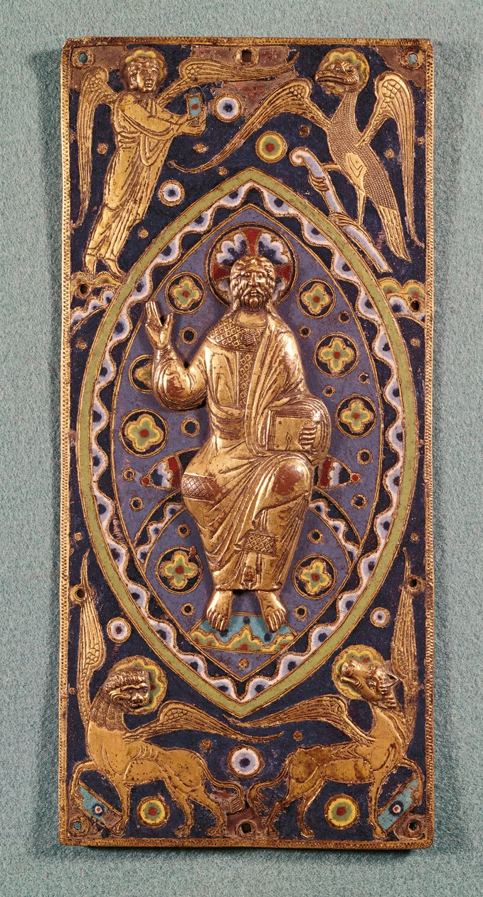 Relikviestavla föreställande Kristus med evangelisternas symboler (emaljerad koppar) av French School