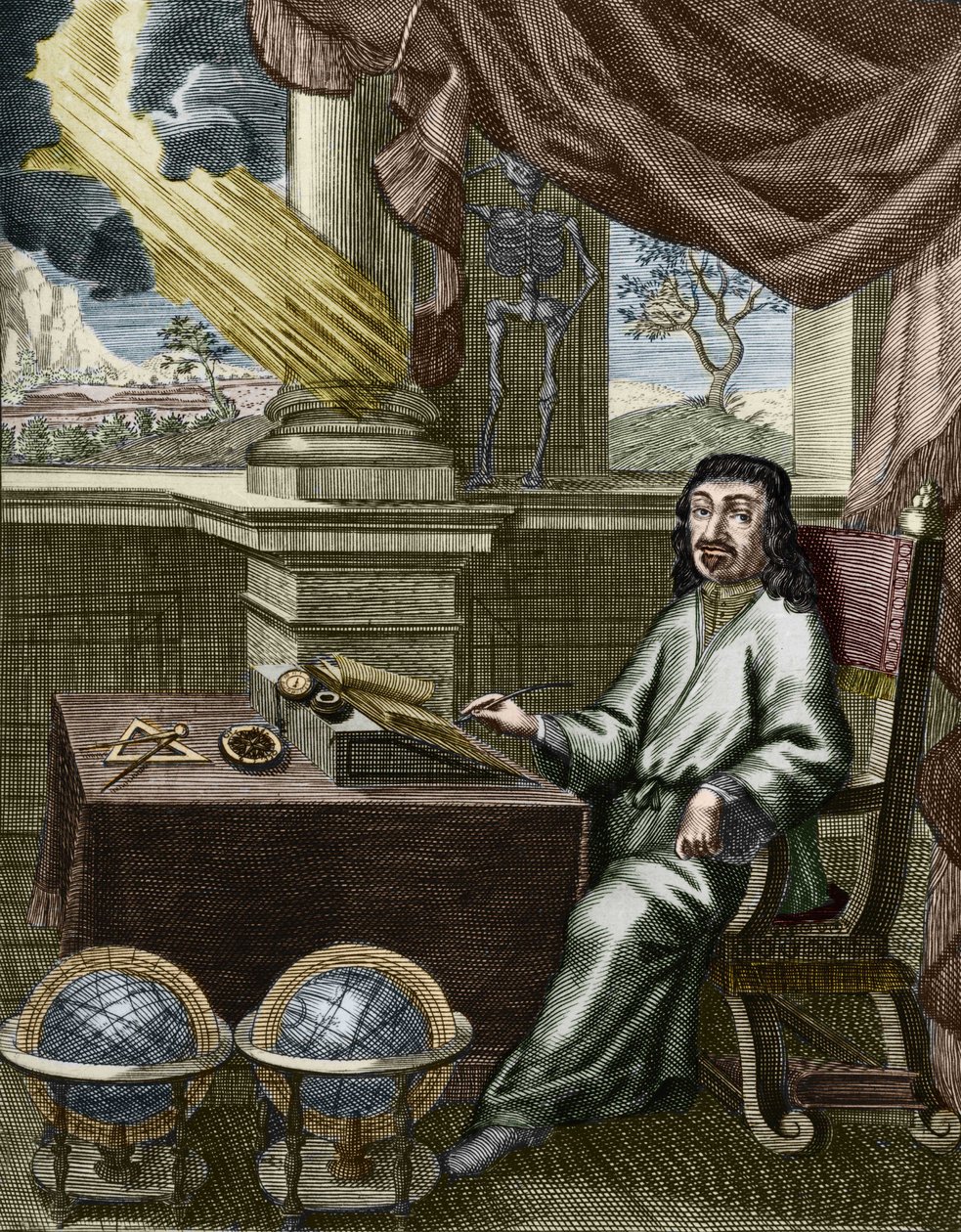 René Descartes (handfärgad gravyr) av French School