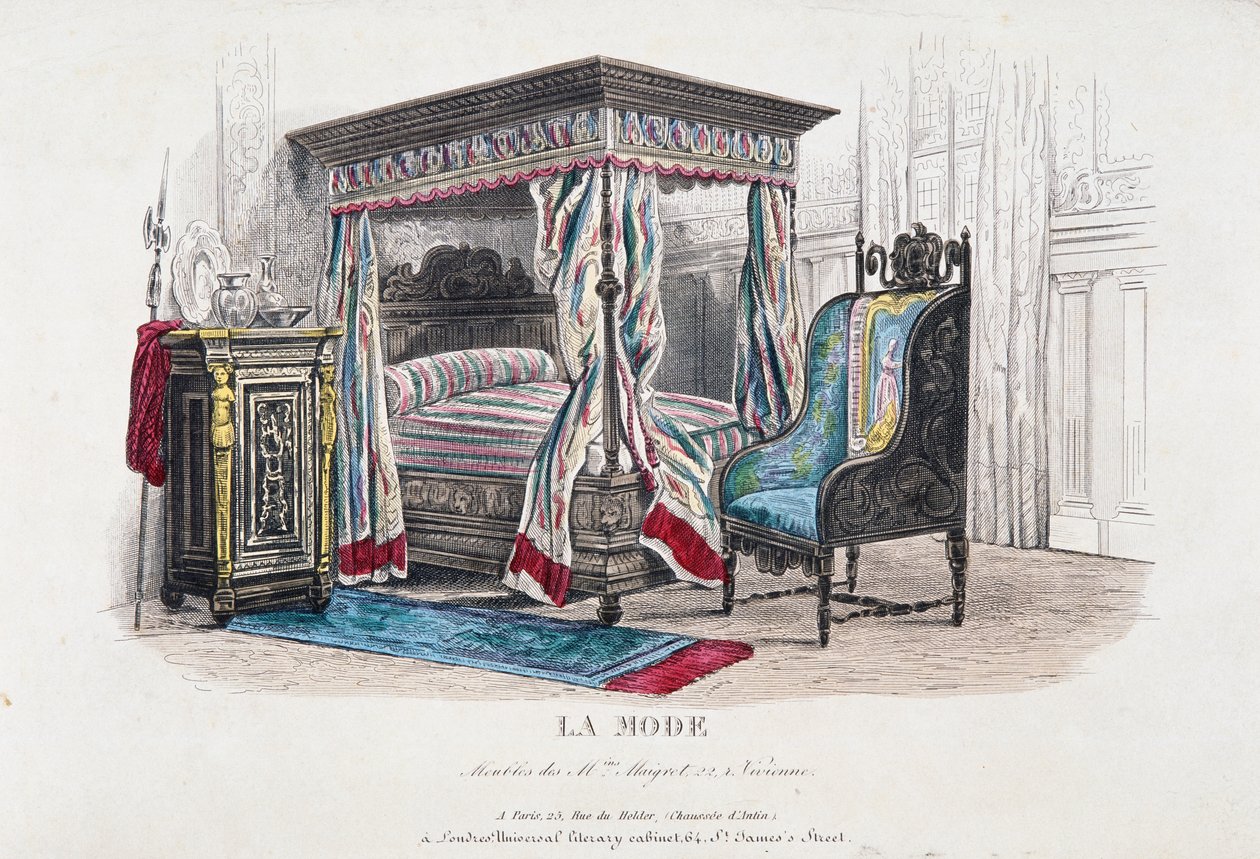 Interiör i renässansstil reviderad och tolkad i smaken av Napoleon III-eran, gravyr från tidningen La Mode (Fashion), Frankrike av French School