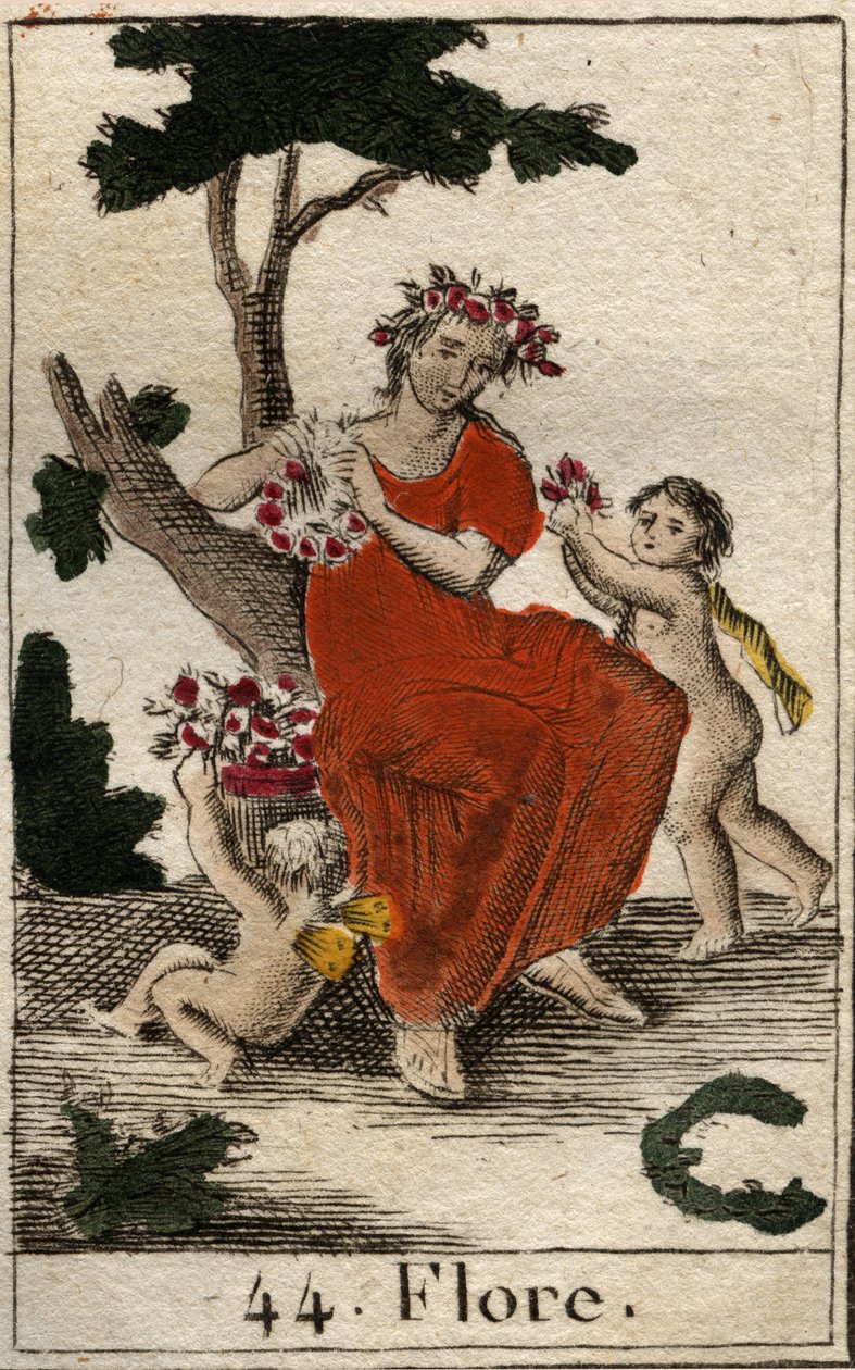 Representation av Flora (Flora), gudinna av blommor. (Flora, blommors gudinna och vårens årstid) Ur "Mythologie de la jeunesse" av Pierre Blanchard 1803. av French School