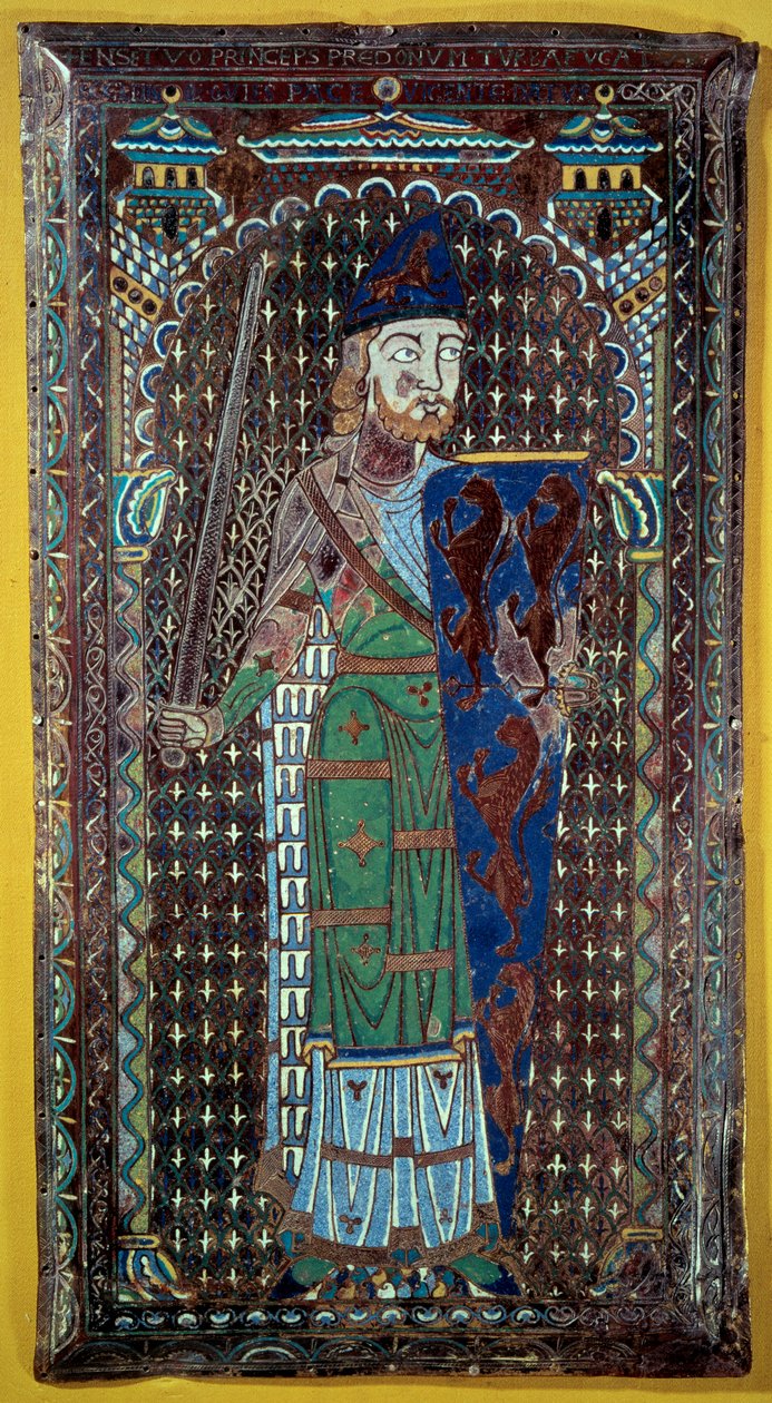 Representation av Geoffroi V (Geoffroy) Le Bel Plantagenet (greve av Maine och Anjou, hertig av Normandie) (1113-1151) Gravplakett i e-post. 1151. Tessemuseet. Le Mans av French School