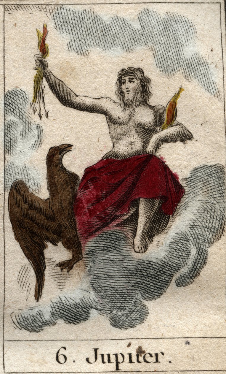 Representation av Jupiter (eller Jove) gudarnas kung och himmelens och åskans gud). Från "Mythology of Youth" av Pierre Blanchard 1803. av French School