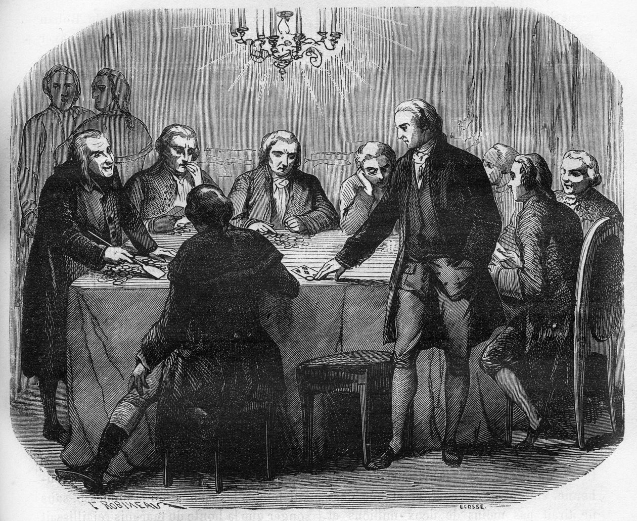 Representation av ett spelhus under Ludvig XV. Gravyr i "Prostitutionens och utsvävningens historia bland alla världens folk från antiken till våra dagar" av Dr Th. -F. Debray av French School