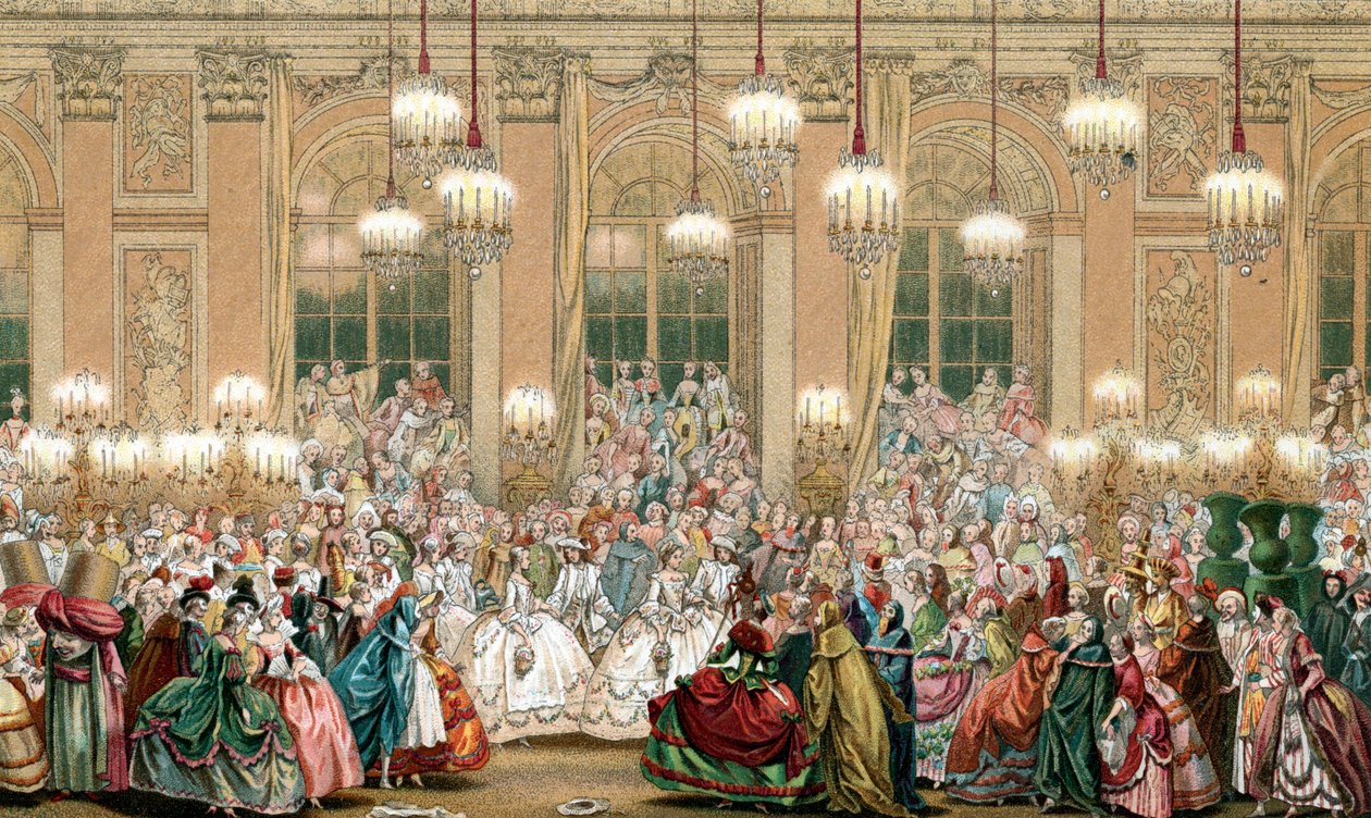Representation av en maskerad vid kung Ludvig XV:s hov av French School