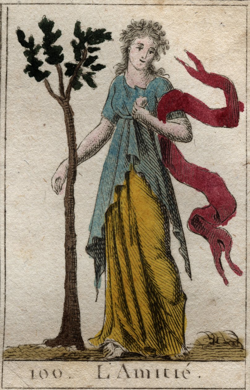Representation av vänskap. Från "Mythology of Youth" av Pierre Blanchard 1803. av French School