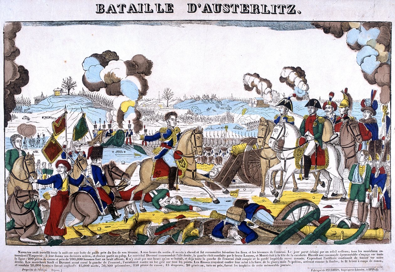 Representation av slaget vid Austerlitz, eller slaget om de tre kejsarna, den 1805-12-02. Bild på Epinal av French School