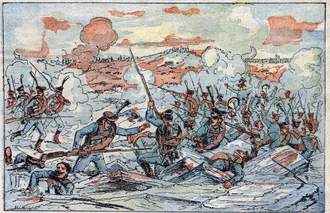 Representation av slaget vid Austerlitz, eller slaget om de tre kejsarna, den 1805-12-02. av French School