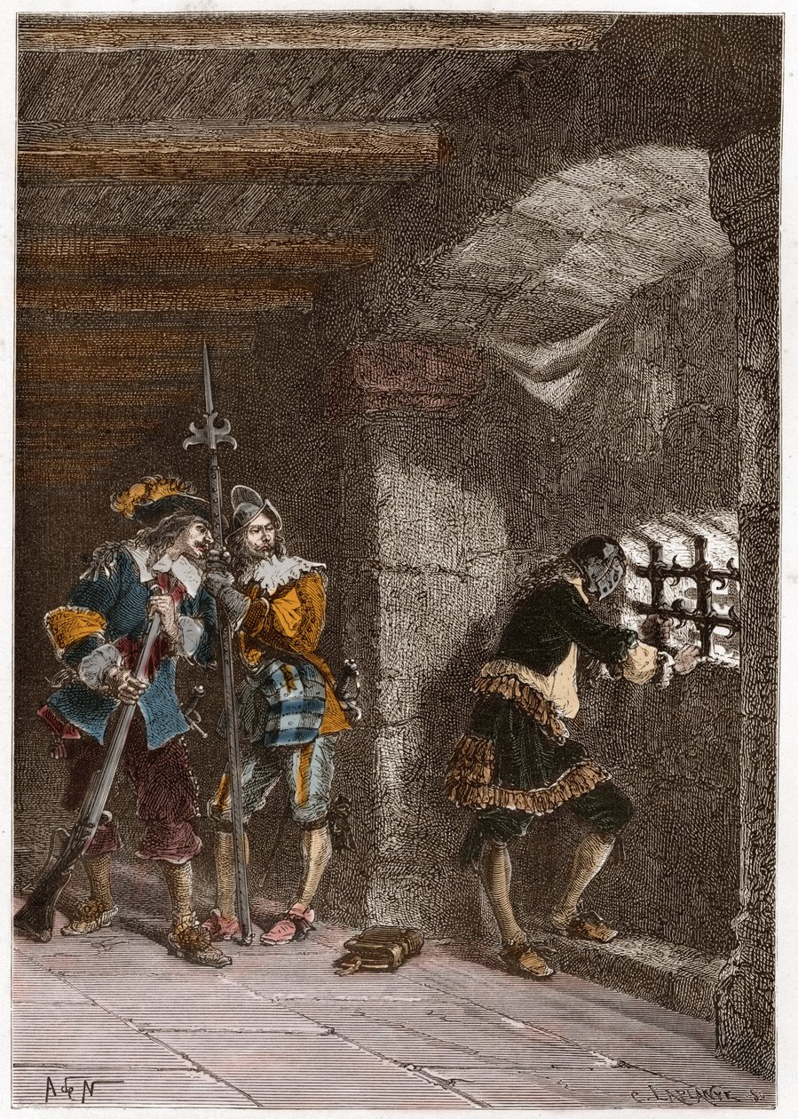 Representation av järnmasken (död 1703) fängslad på ön Sainte Marguerite av French School
