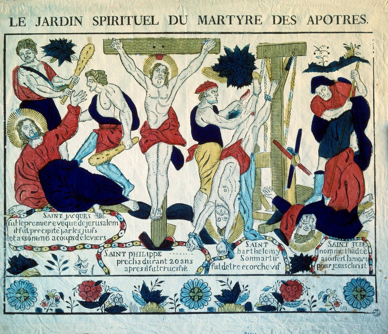 Föreställning av martyrerna från Apoles Saint James, Saint Philip, Saint Barthelemy och Saint Jude" Gravyr från 1800-talet. Paris, Museet för folkkonst och folktraditioner av French School