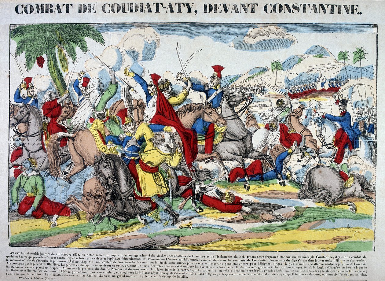 Representation av slaget vid Coudiat Aty, före Konstantin, vilket ledde till att Konstantin intogs den 13 oktober 1837. Bild på Epinal av French School