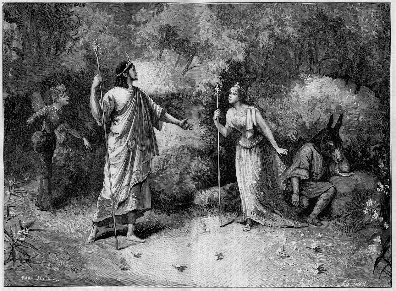 Teaterföreställning: "En midsommarnattsdröm" av Paul Meurice (1818-1905) efter William Shakespeare (1564-1616). Paris, nationalteatern Odeon av French School