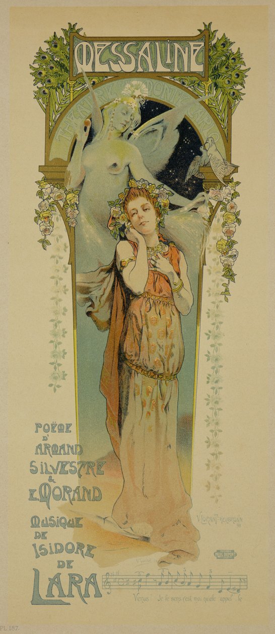 Reproduktion av en affisch för reklam för operan Messaline, Casino de Monte Carlo, 1898 av French School