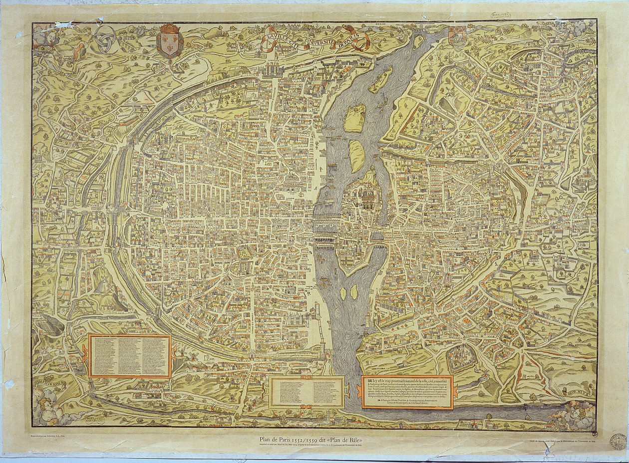 Reproduktion av Baselkartan över Paris, ursprungligen producerad 1552-59 av French School
