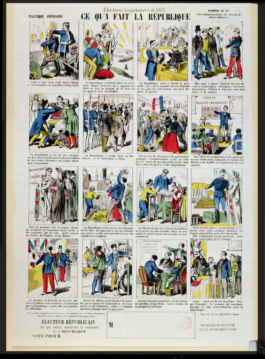 Republikansk propaganda till stöd för grundandet av den tredje republiken, ca 1881 (se även 162979 och 162980) av French School