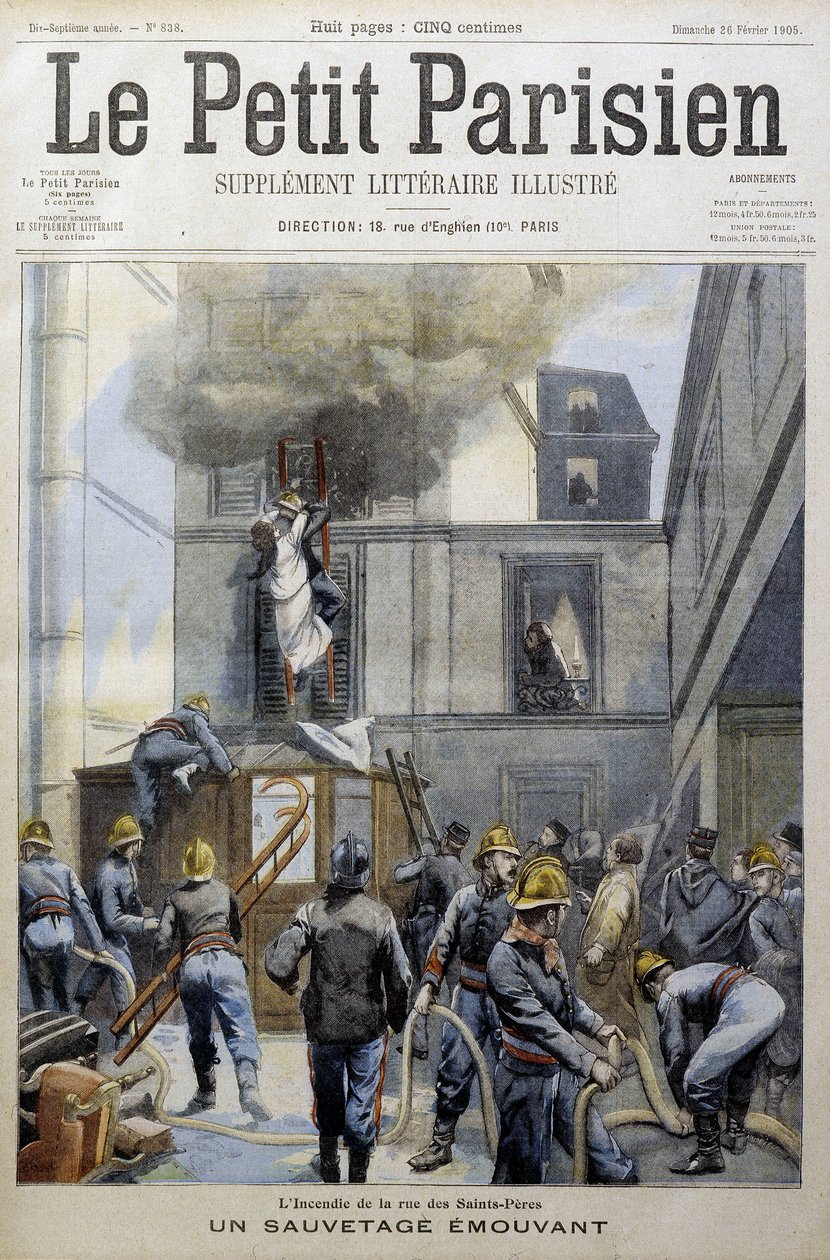 Räddning under en brand av brandmän: en rörlig räddning - i "Le petit Parisien"" av French School