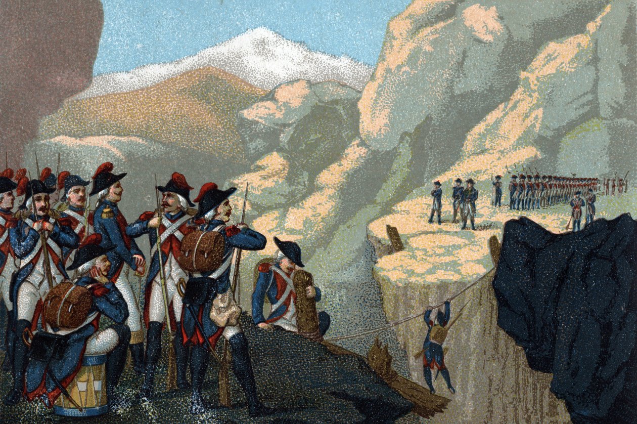 Reservarmékampanj 1800: Passage of the Simplon av General Bethencourt i maj 1800. av French School