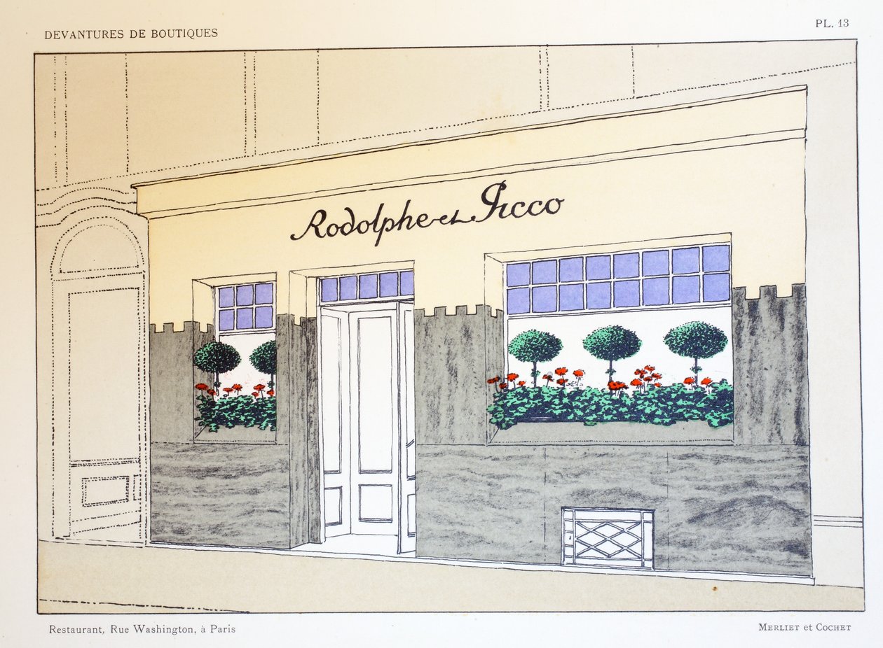 Restaurang, tallrik 13, illustration från Devantures de Boutiques av Louis-Pierre Sezille, Paris, 1927 av French School