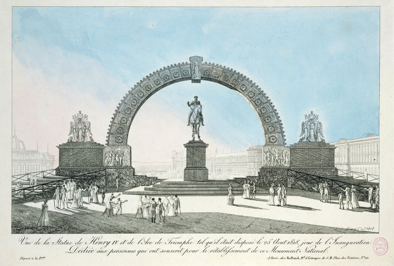 Restaurering av statyn av Henrik IV på Pont Neuf, Paris, 25 augusti 1818 av French School