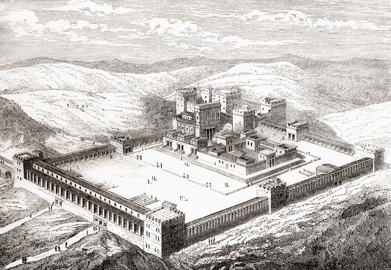 Återuppbyggt andra tempel som ersatte Salomos tempel, Jerusalem, från Les Merveilles de la Science, pub.1870 av French School