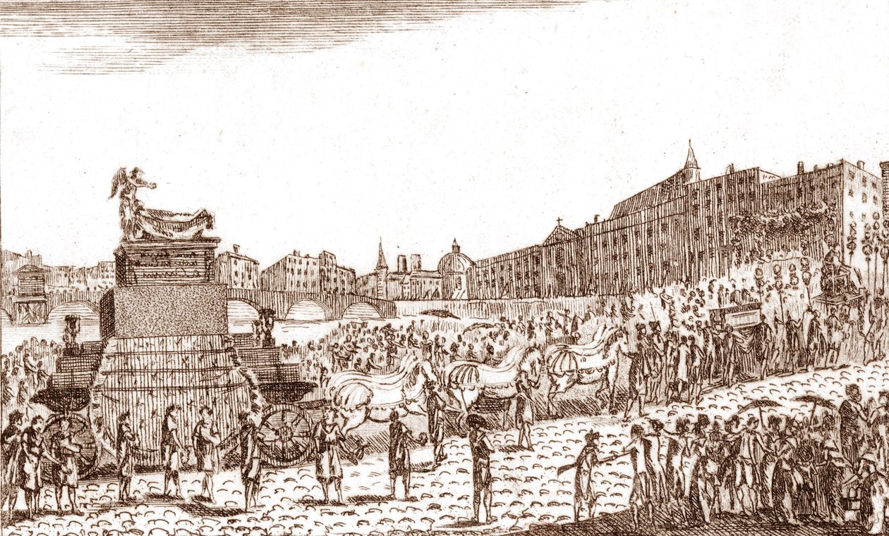 Återlämnande av Voltaires aska (Francois Marie Arouet dit Voltaire av French School