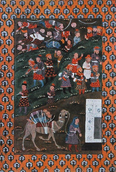 Återvänder från en expedition, illustration för "The Arabian Nights" av French School