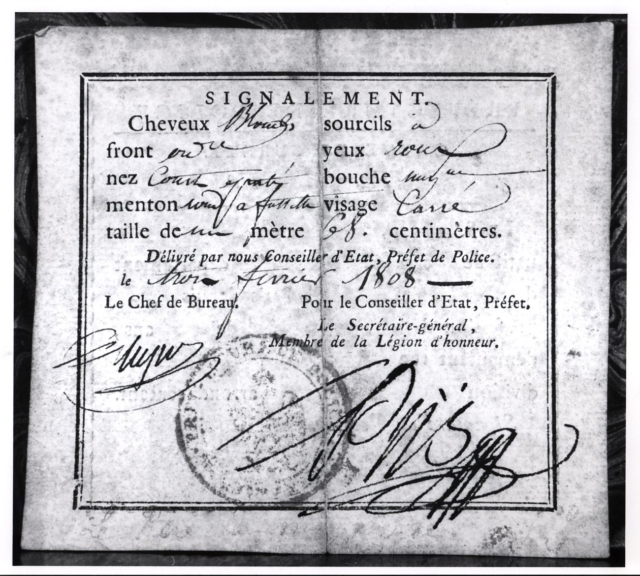 Baksidan av ett säkerhetskort, 1808 (penna och bläck på papper) av French School