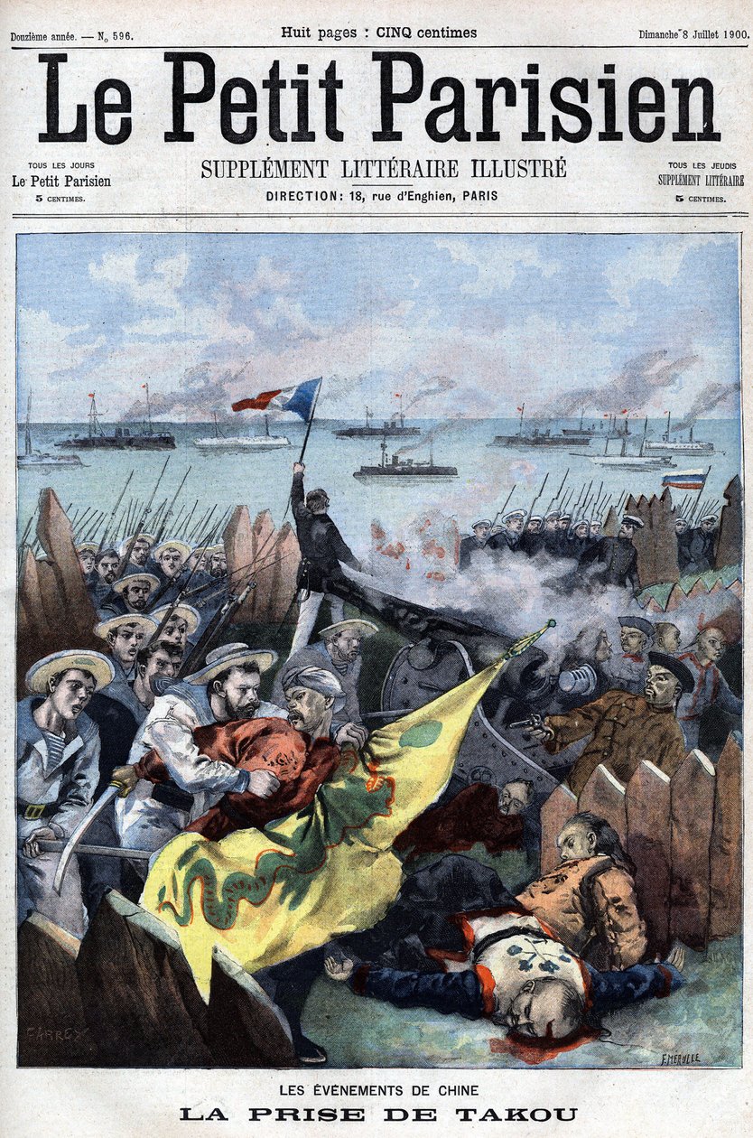 Revolt des Boxers (1898-1900): De allierade fångar Takou i Kina - i "Le Petit Parisien" av French School