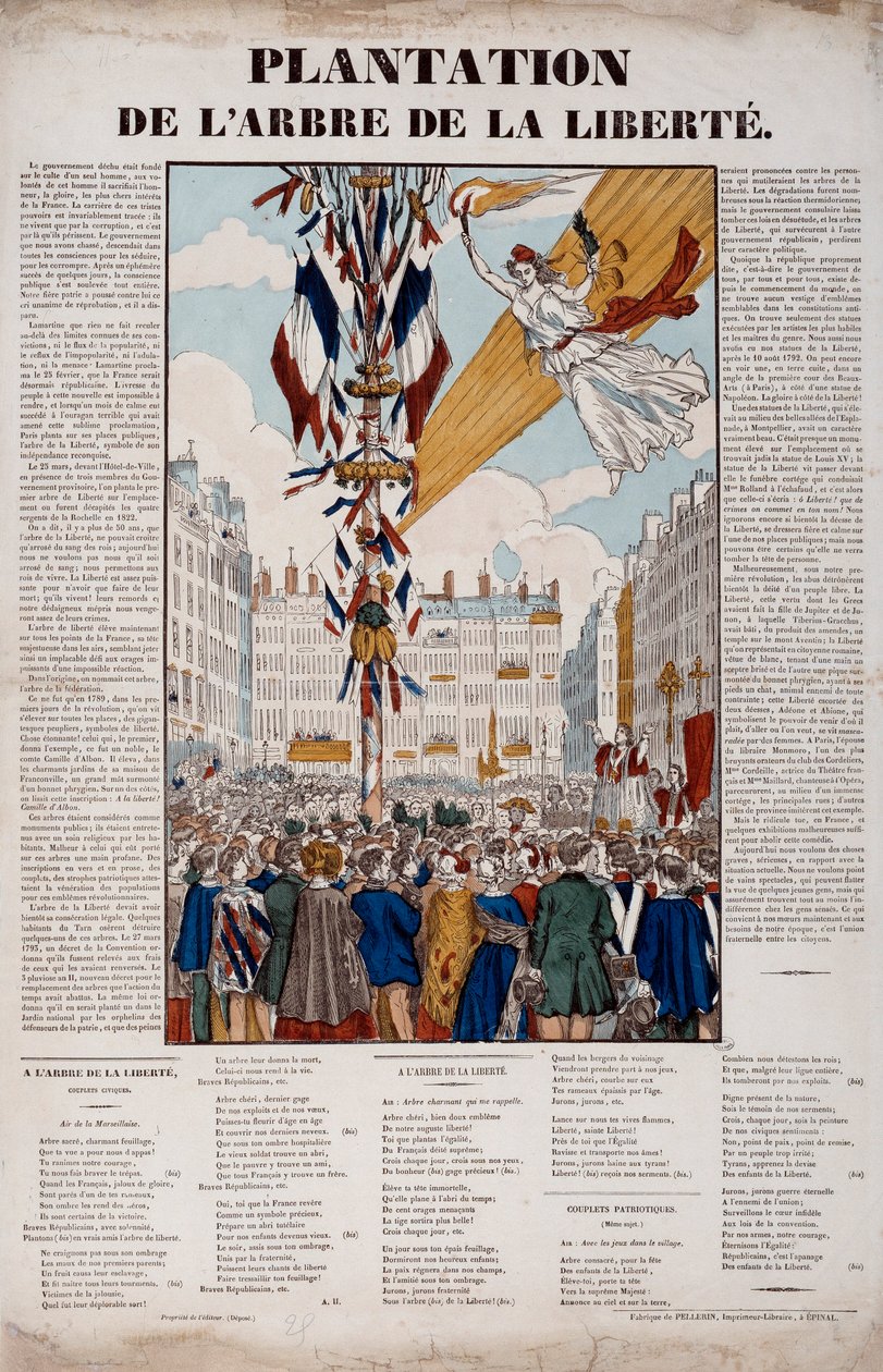 Revolutionen 1848: plantering av Frihetsträdet den 25 mars 1848. Gravyr av 1848 Paris, Musee Carnavalet av French School