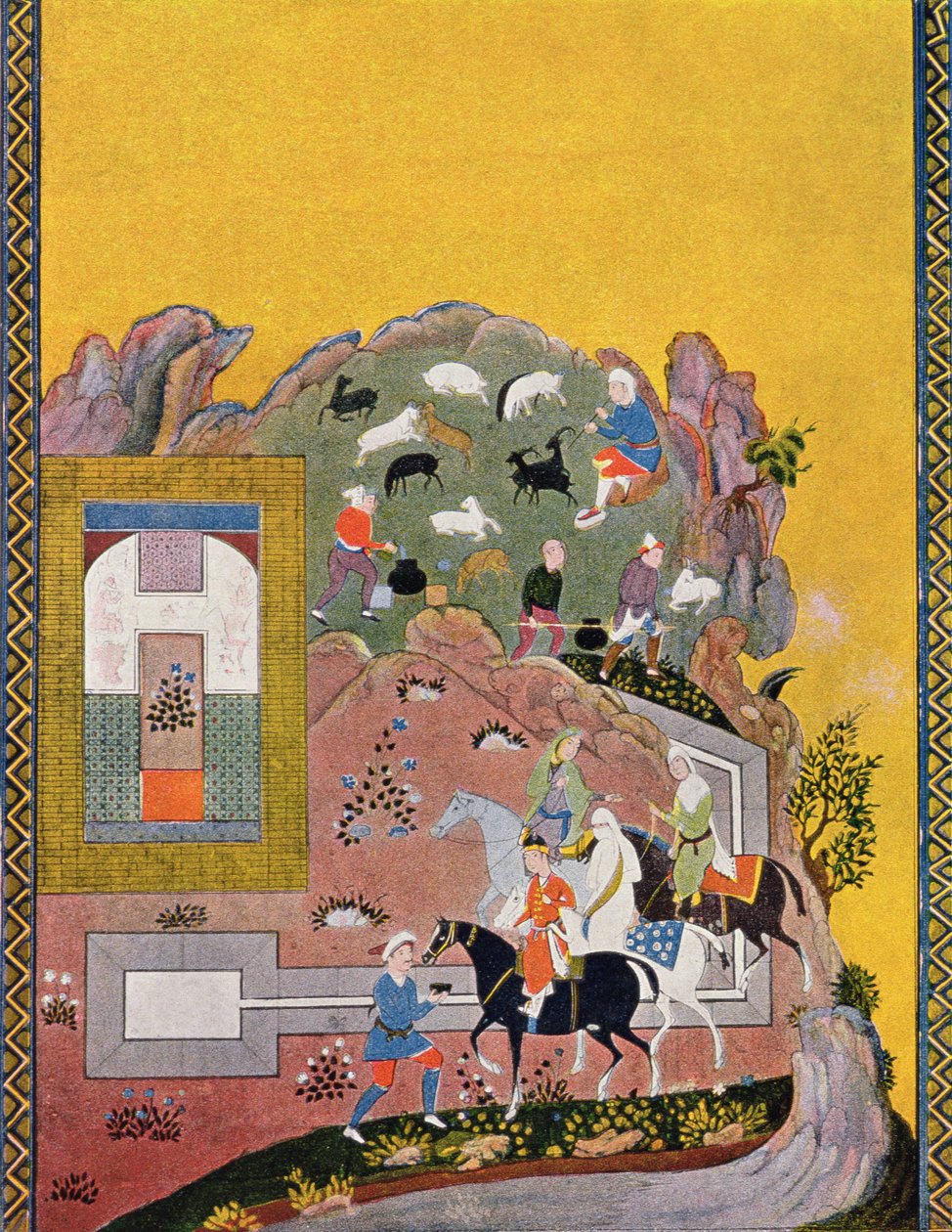 Ryttare och hans harem, illustration för The Arabian Nights, 1895 (färggravyr) av French School