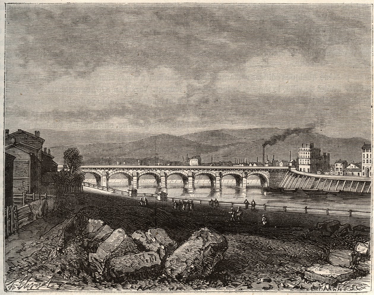 Roanne - Loire, i regionen Rhône-Alpes - gravyr i "La France illustrée: geografi, historia, statistisk administration" av V.A. Malt-Brown. 1884 av French School