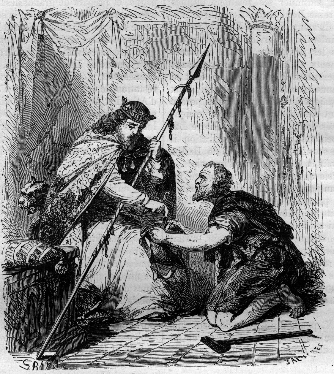 Robert II den fromme (972-1031), kung av Frankrike, som delar ut almoner. Gravyr i "Historien om påvarna-kungarna-drottningarna och kejsarna genom århundradena"" av Maurice Lachatre av French School