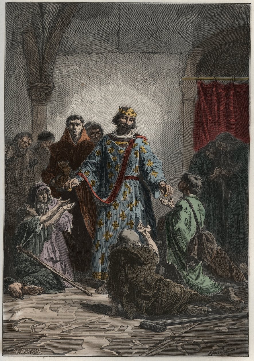 Robert II den fromme (972-1031), capetian kung av Frankrike 996-1031, hade en vänlig känsla för de svaga och fattiga - gravyr från "" L