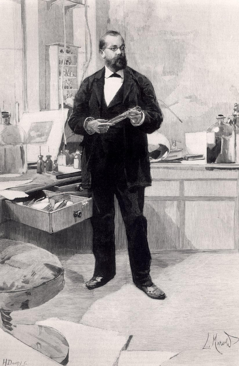 Robert Koch (1843-1910) i sitt laboratorium, från Le Monde Illustre, 29 november 1890 av French School