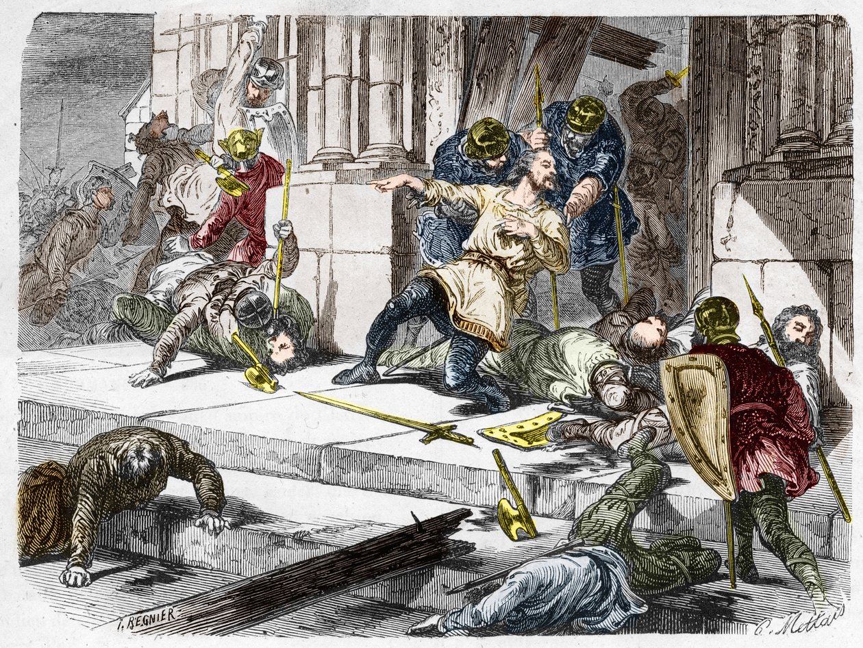 Robert fortet dog (cirka 815-866), hertig av Frankrike, under slaget vid Brissarthe, 866, och motsatte sig frankerna till en armé som kombinerade breton och viking. Gravyr i "" Histoire De France En Cent-målningar av Paul Lehugeur "" 1891 av French School