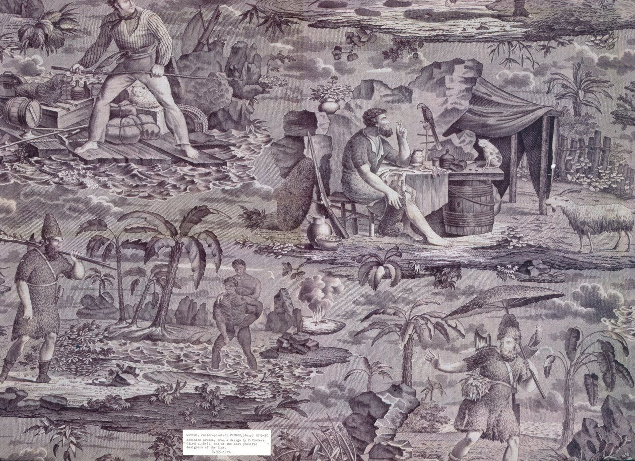 Robinson Crusoe, från en design av F. Pieters, ca 1815-20 (rulltryckt bomull) av French School