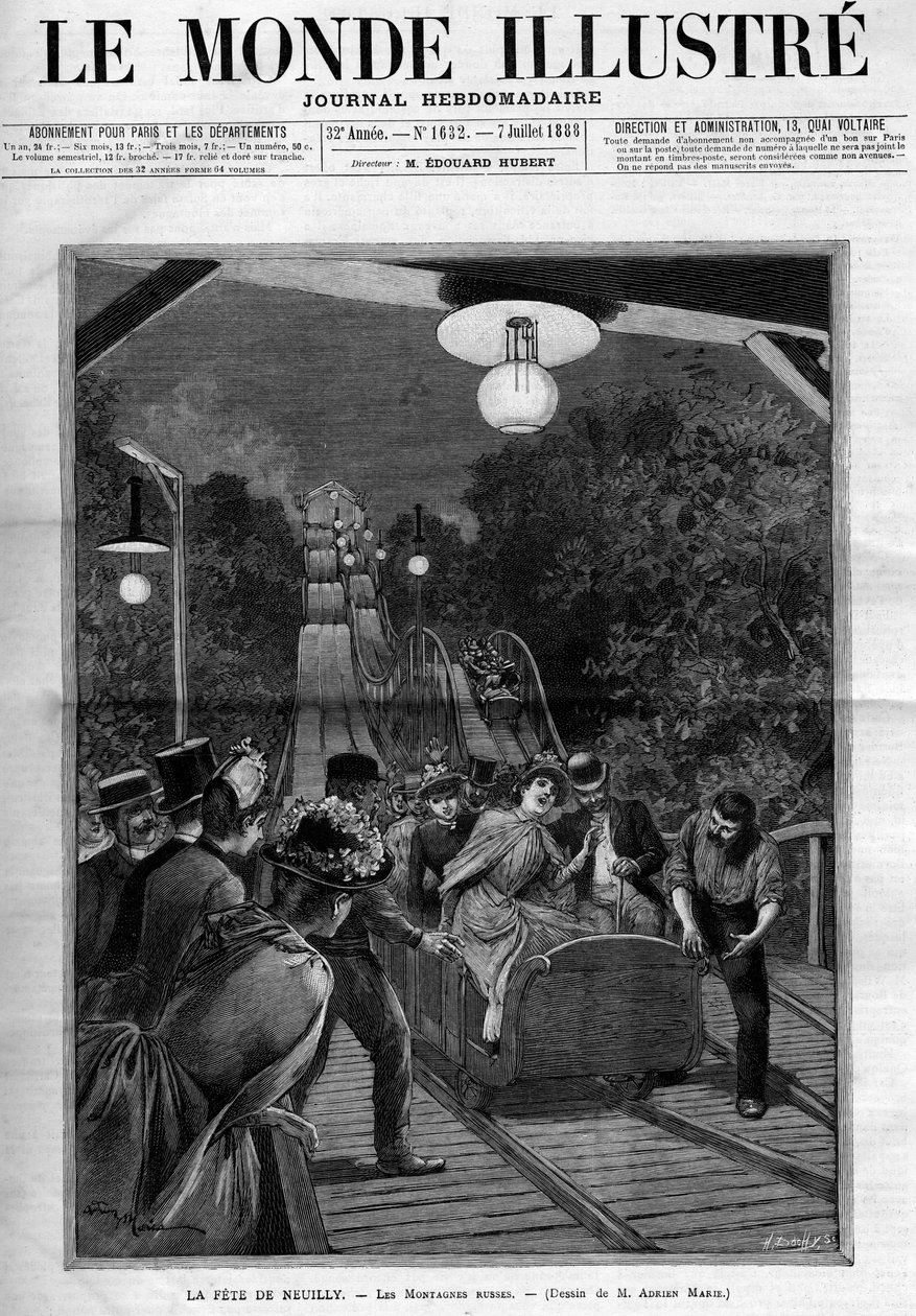 Berg-och-dalbana, vid festen i Neuilly sur Seine, juli 1888. Omslag för tidningen "The Illustrous World"". av French School