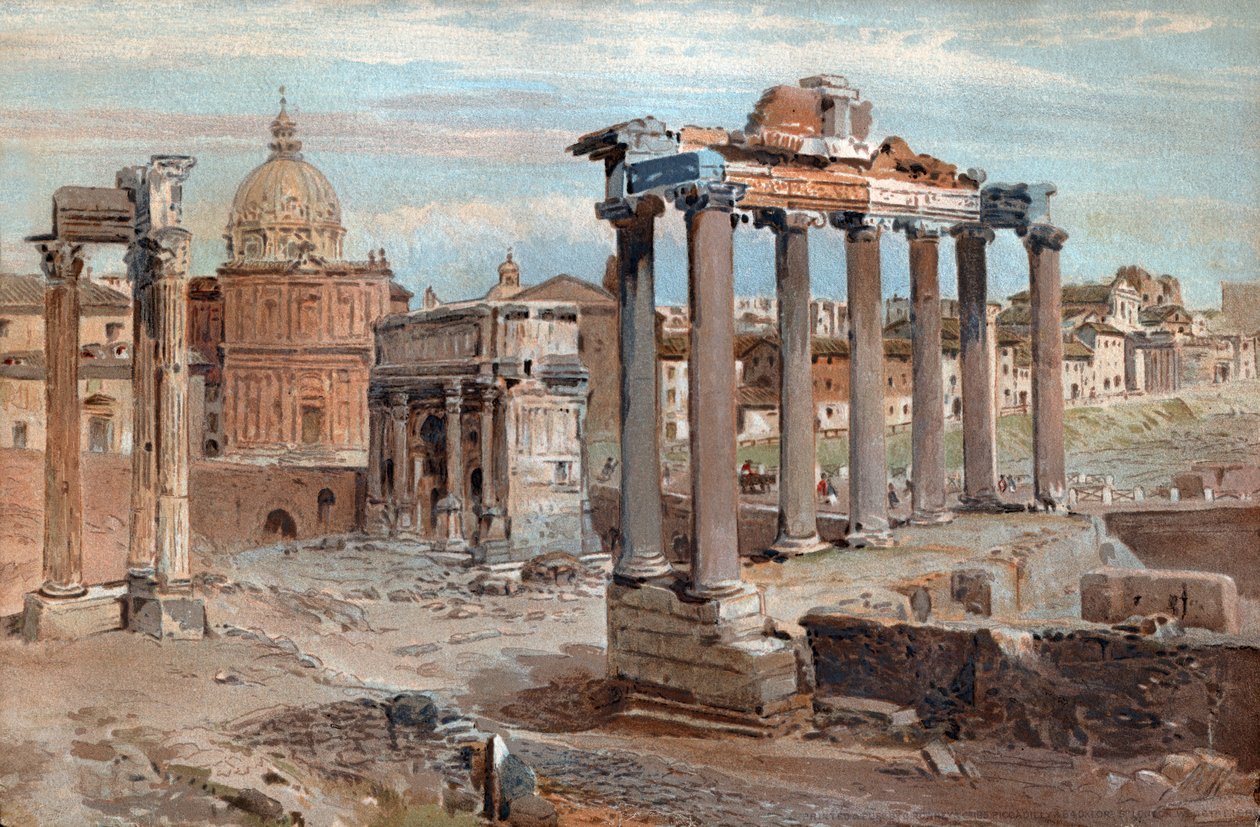 Forum Romanum. romerskt forum. (akvarell, cirka 1900) av French School